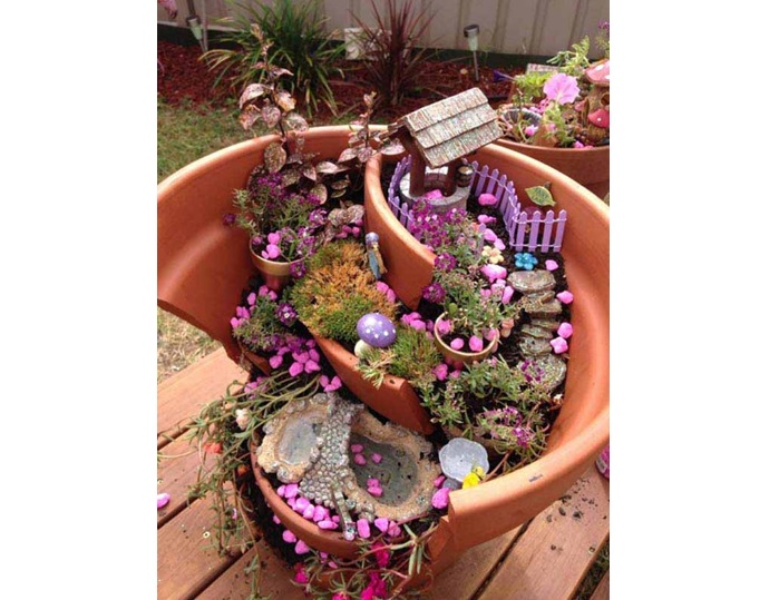 fairy garden with colorful stones