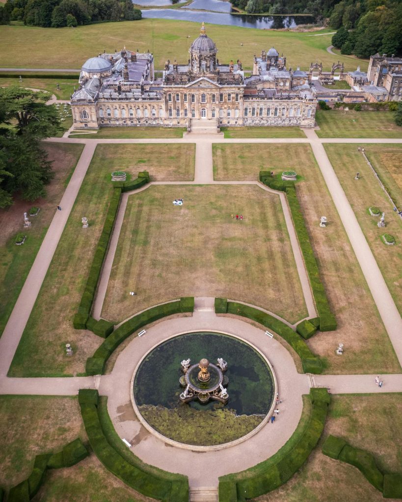 drone camera angle of a garden
